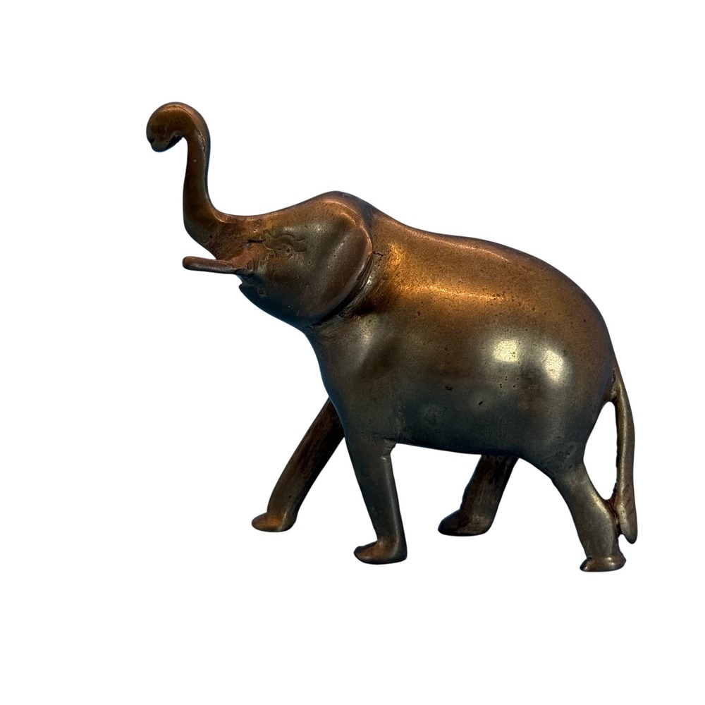 VTG Elephant‎ Figurine Brass Trunk Up Good Luck Statue MCM Made in India 4in